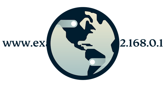 Круглый логотип DNS, показывающий URL-адрес, преобразованный в IP-адрес