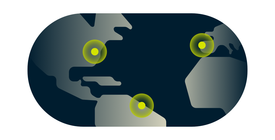 Internet sin fronteras: un mapa con ubicaciones en Europa y América.