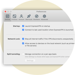 Das Einstellungsmenü, das die Network-Lock-Einstellungen für Mac zeigt.