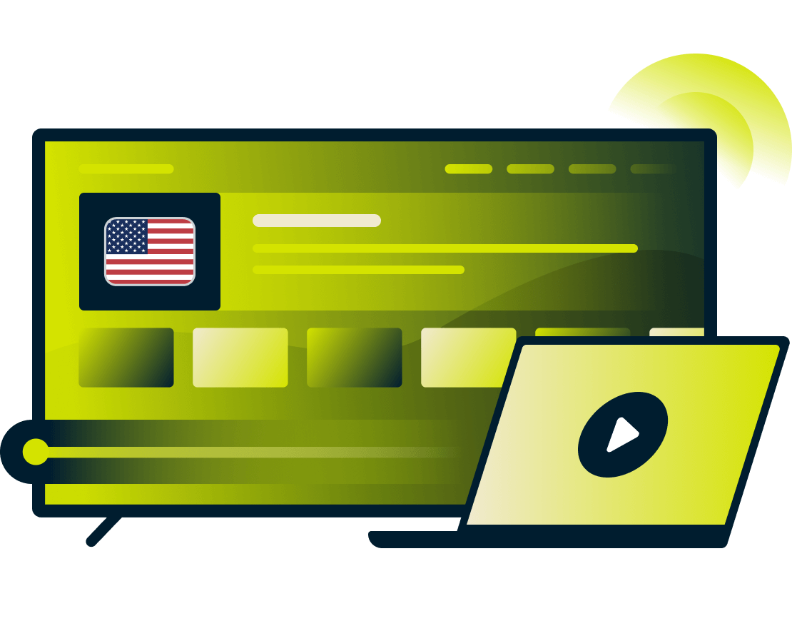 7 day free trial badge on top of device and America themed illustrations
